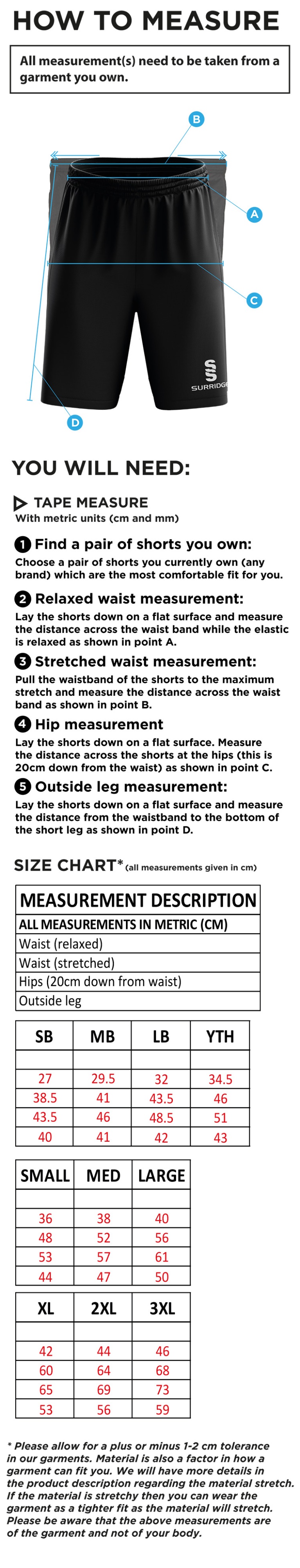 Saxlingham CC - Blade Short - Size Guide