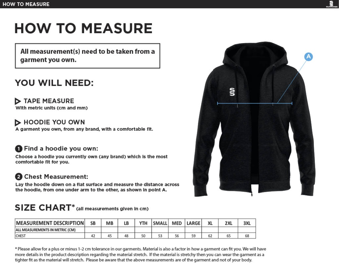 Saxlingham CC - Dual Bonded Full Zip Hoody - Size Guide