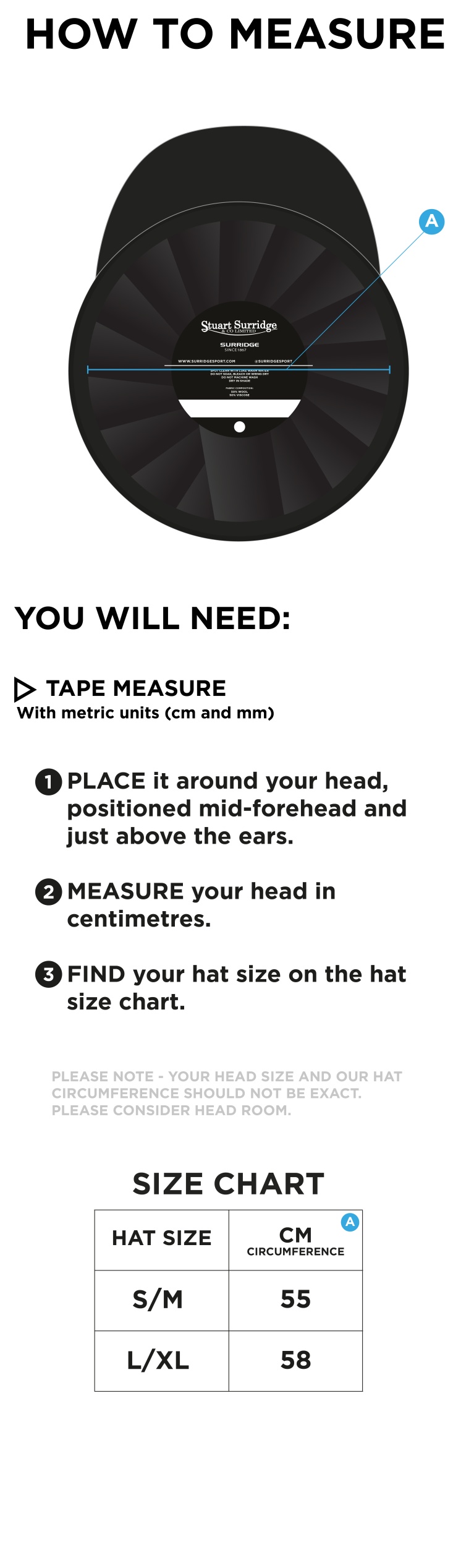 Saxlingham CC - Baggy Cricket Cap - Size Guide