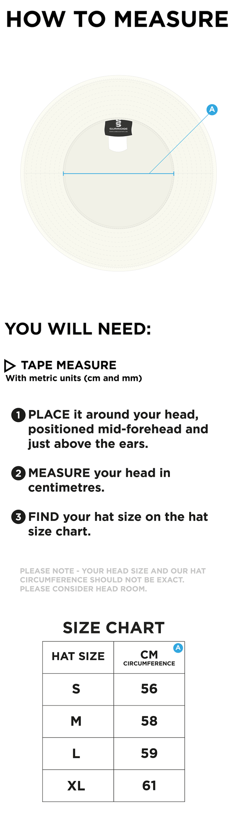 Saxlingham CC - Floppy Hat - Size Guide