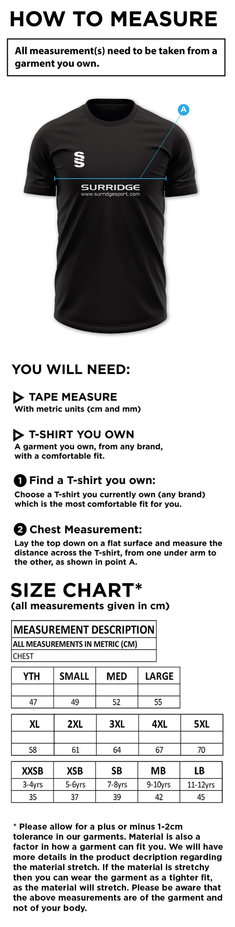 Saxlingham CC - Blade Training Shirt - Size Guide