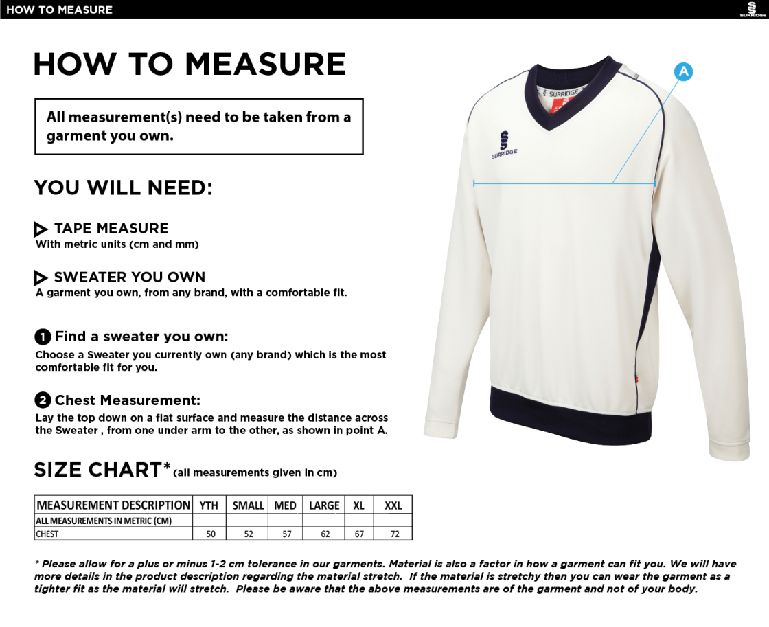 Saxlingham CC - Curve Long Sleeved Sweater - Size Guide